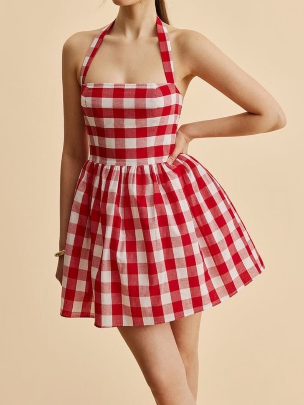 Commense Red Gingham Picnic Dress